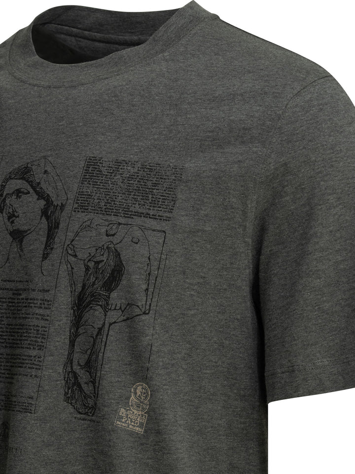 Brunello Cucinelli Crew-Neck T-Shirt With Print Knitwear - Grey | 5a025b1f8d427df056bf00ee135966fed7175ed9