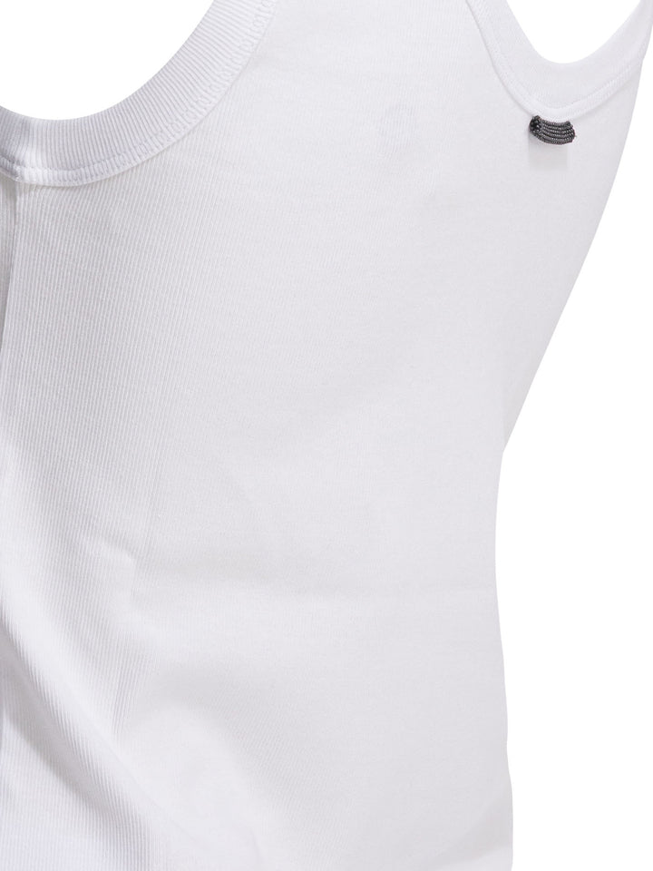 Brunello Cucinelli Jersey Tank Top With Jewel Top - Bianco | 05bcf812c5058c9cc7d1bfd3c838a3433a7164fb