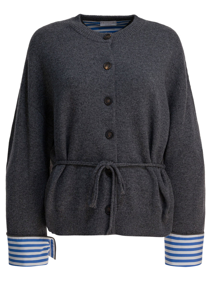 Brunello Cucinelli Cardigan With Belt Knitwear - Blu | 000069605c78c2cab4f601a9adaeaa3372975116