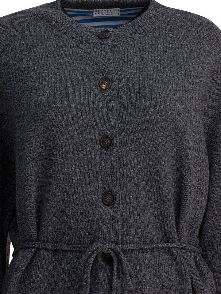 Brunello Cucinelli Cardigan With Belt Knitwear - Blu | 3d2febfbb8e1624b44b9932d4032bb05c8cbd2f3