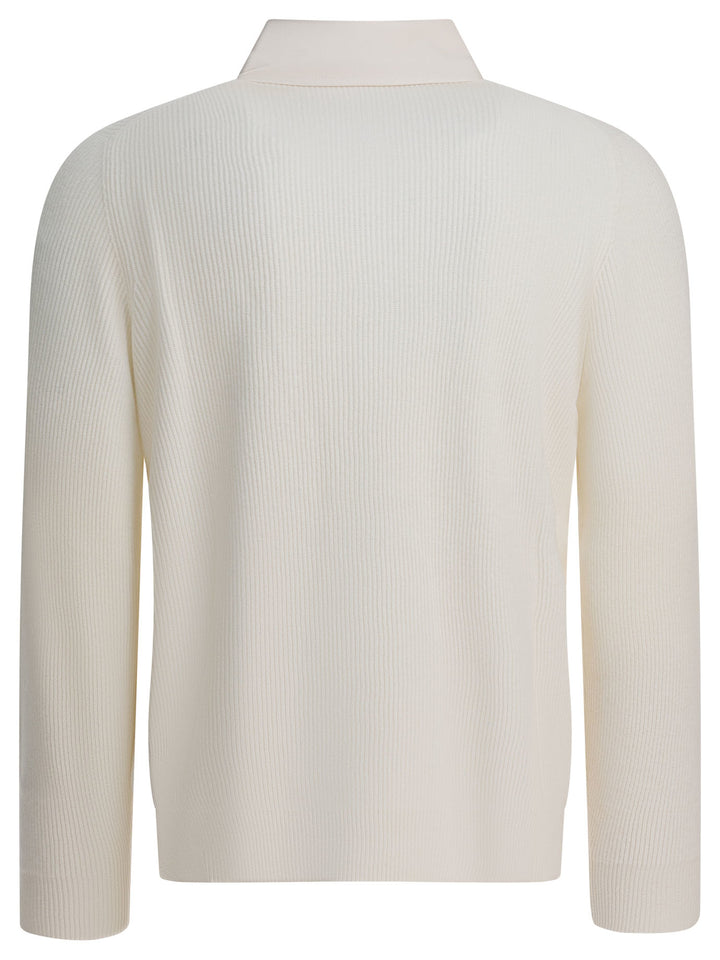 Brunello Cucinelli Ribbed Knit Polo Shirt Knitwear - Bianco | eee5367c3da387a7fbe4f76a886cbe212df1d75b