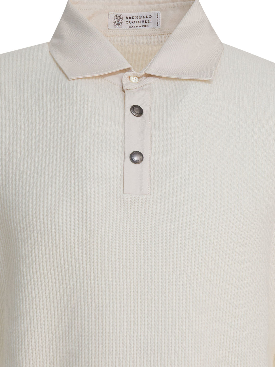Brunello Cucinelli Ribbed Knit Polo Shirt Knitwear - Bianco | e740051970a46e8b43372c3fc41b9d895f340c2a
