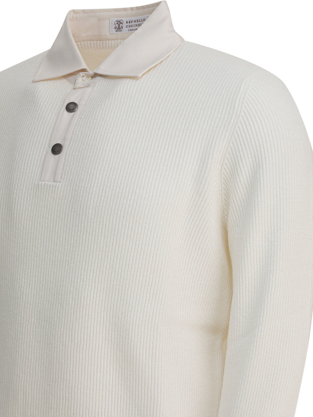 Brunello Cucinelli Ribbed Knit Polo Shirt Knitwear - Bianco | 8217dff18ecb6984a0d8f6e8b30d653a966923d9