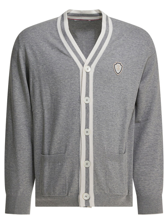 Cotton Cardigan With Logo Knitwear Grey