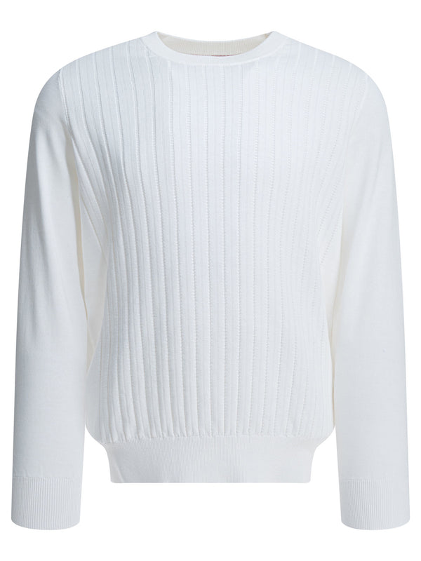 Ribbed Crew-Neck Sweater Knitwear Bianco