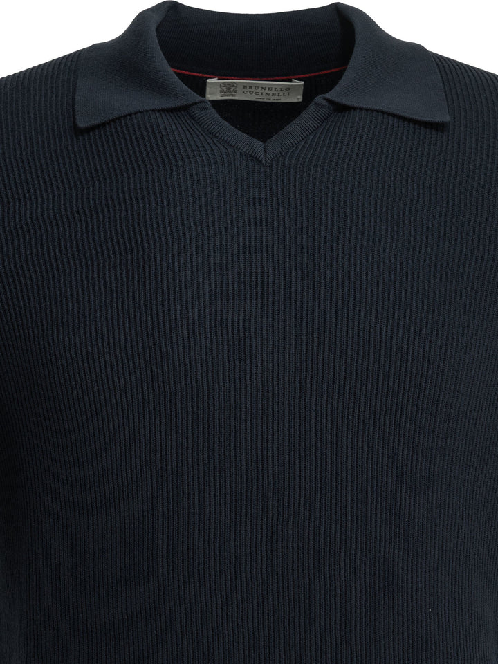 Brunello Cucinelli Linen And Cotton Polo Shirt Polo shirts - Blu | 114b9c0189b05ab736bf8b1d9dafa36d468cb2d0