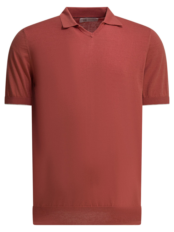 Brunello Cucinelli Cotton Buttonless Polo Shirt Polo shirts - Rosso | 8f23ad3cf86bb4b07c142a0ccdf6623ec72d8a19