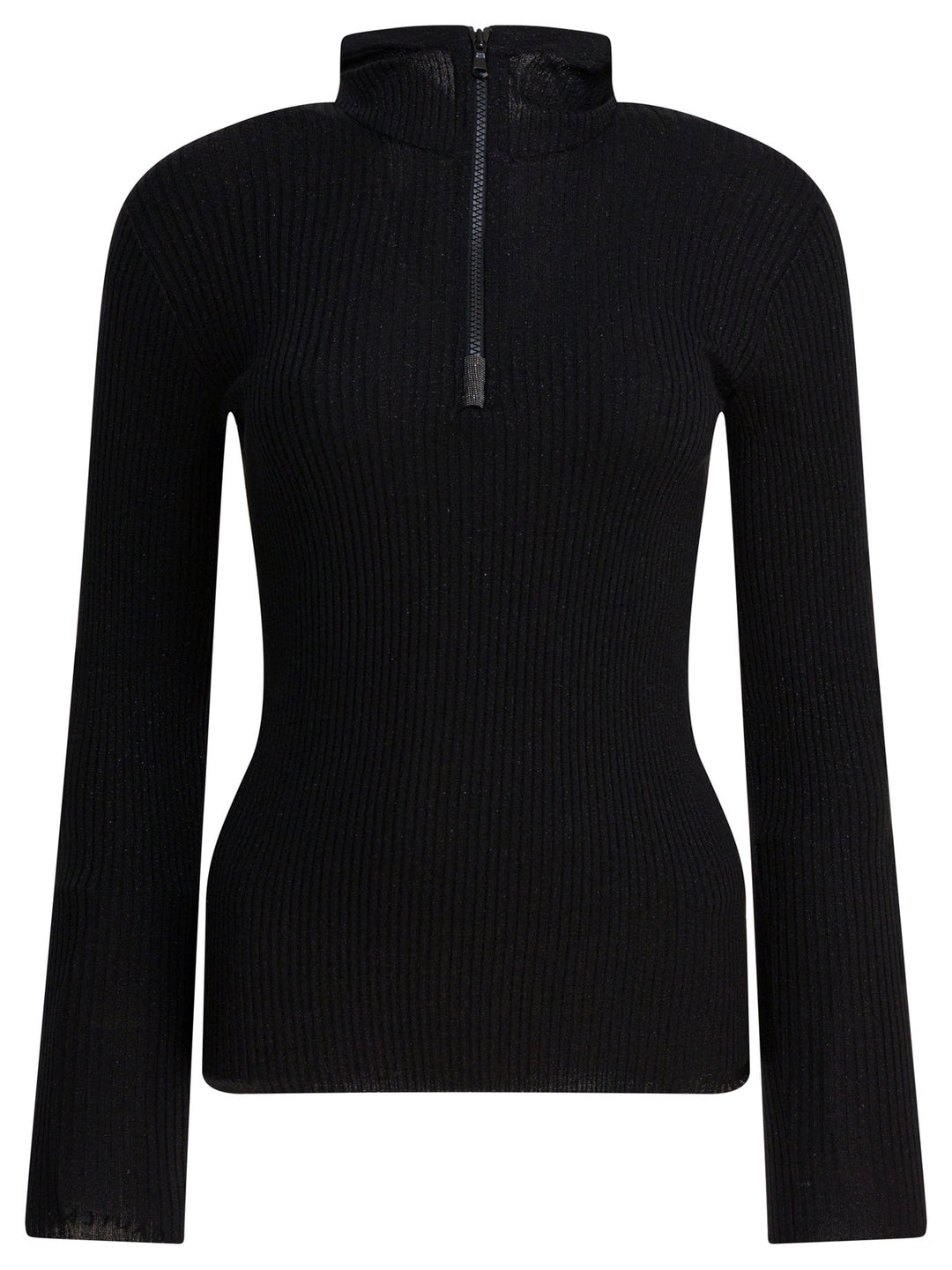 Brunello Cucinelli Sweater With Hood And Half Zipper Knitwear - Nero | 5002423e5dd3aaeeaa7c30b5c6a4267182c01ec4