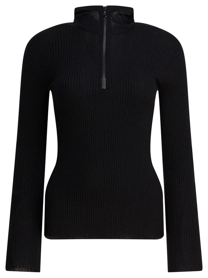 Brunello Cucinelli Sweater With Hood And Half Zipper Knitwear - Nero | 5002423e5dd3aaeeaa7c30b5c6a4267182c01ec4