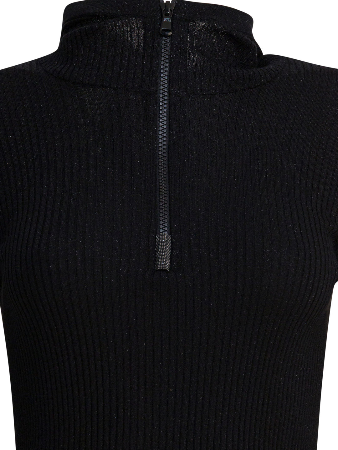 Brunello Cucinelli Sweater With Hood And Half Zipper Knitwear - Nero | b565f915774364f4bee0d71b96b265d65b65bd75
