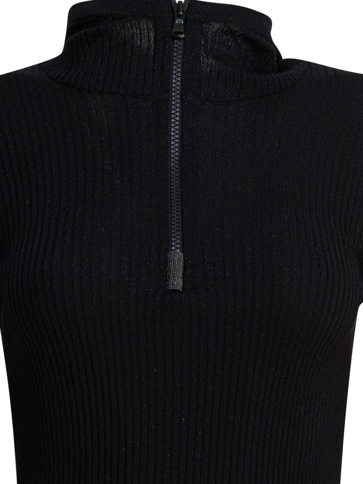 Brunello Cucinelli Sweater With Hood And Half Zipper Knitwear - Nero | b565f915774364f4bee0d71b96b265d65b65bd75