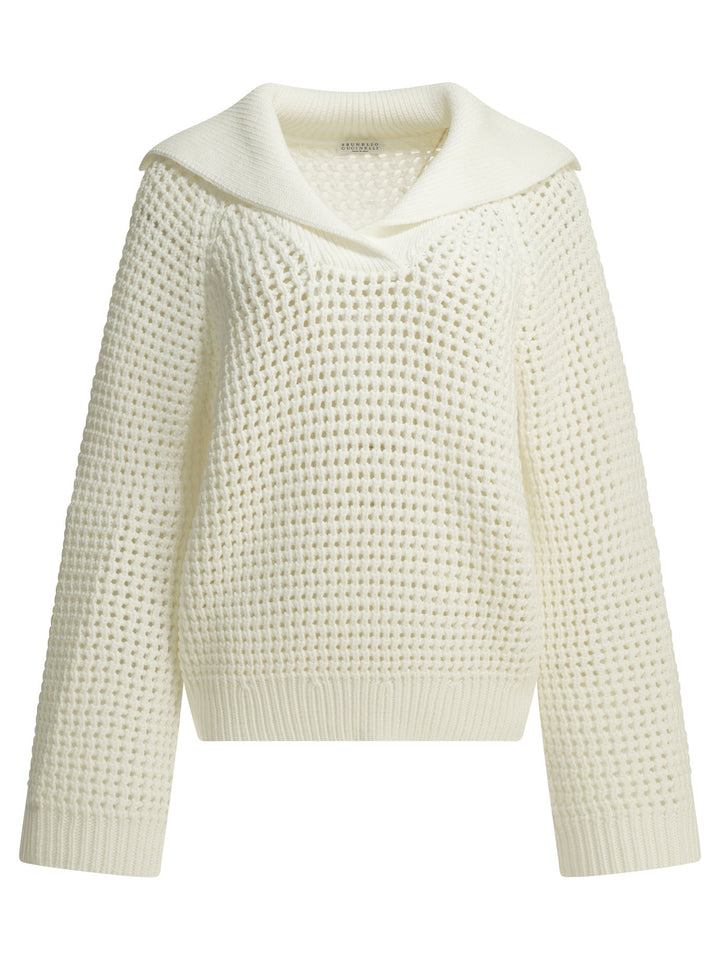 Brunello Cucinelli Cotton V-Neck Sweater Knitwear - Bianco | 3d226e5bf7c28ff82498675c1553751500715701