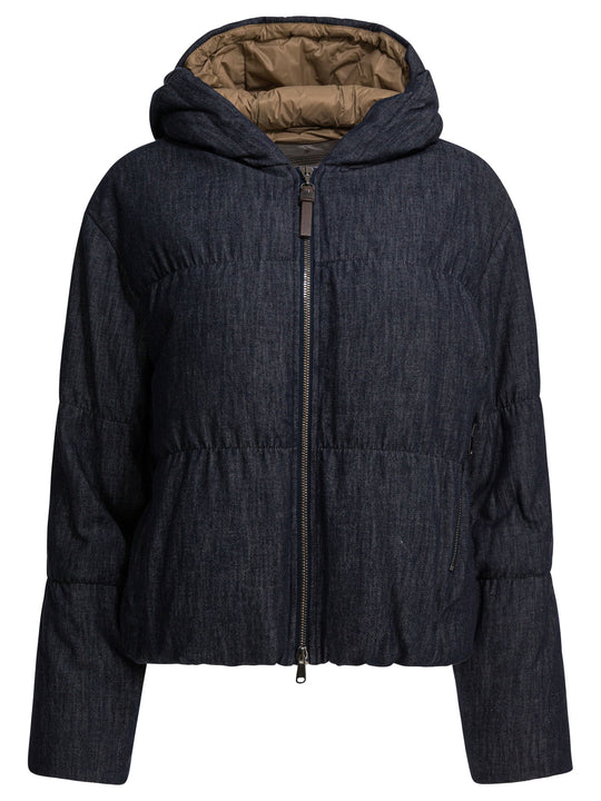 Cotton Denim-Effect Twill Down Jacket Jackets And Coats Blu