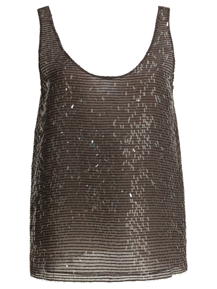 Brunello Cucinelli Silk Tank Top With Sequins Top - Marrone | 543b42d65836d4154eeaea02d4ff68c6739cb701