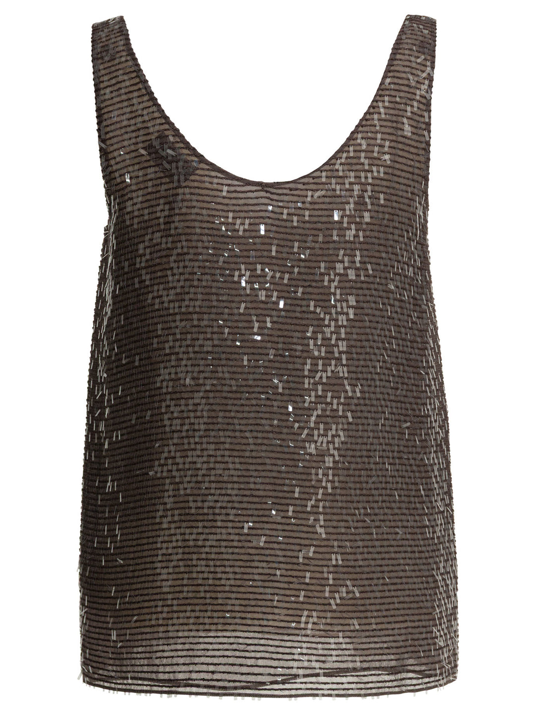 Brunello Cucinelli Silk Tank Top With Sequins Top - Marrone | 01a15cc0125cceb0098a843d0ee44aa8911d6164
