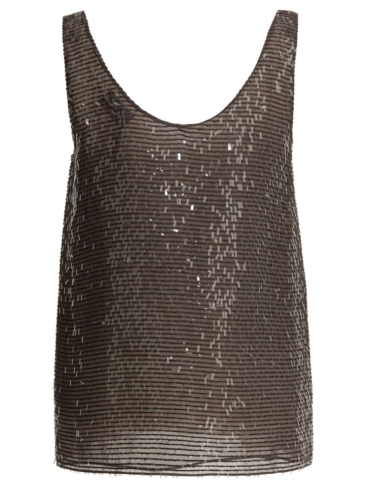 Brunello Cucinelli Silk Tank Top With Sequins Top - Marrone | 01a15cc0125cceb0098a843d0ee44aa8911d6164