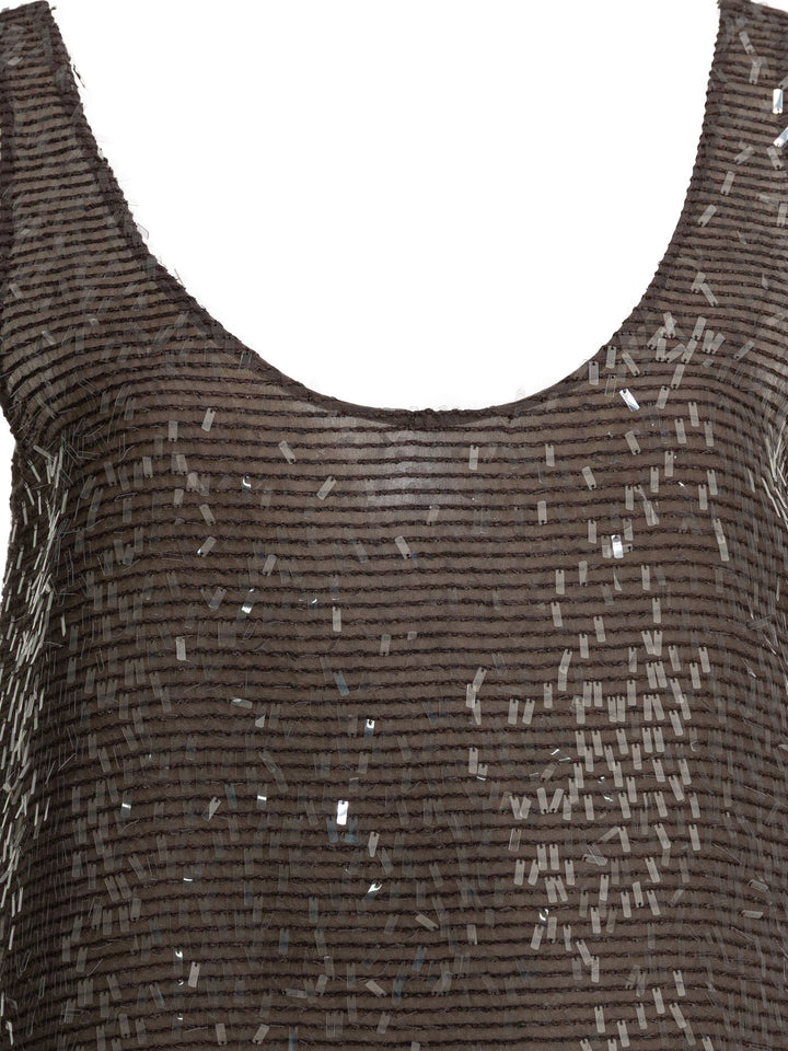 Brunello Cucinelli Silk Tank Top With Sequins Top - Marrone | d1ebbdeac8000021b585e25b0de963a12ae3134a