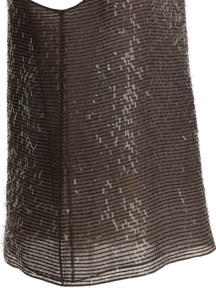 Brunello Cucinelli Silk Tank Top With Sequins Top - Marrone | 18e5d2576cbdb9707d409c15bb101e1a62ae1fd2