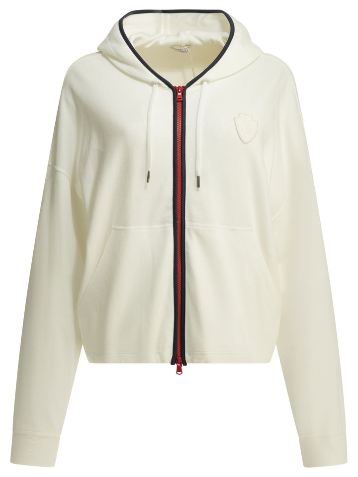 Brunello Cucinelli Zip-Up Sweatshirt With Logo Sweatshirts - Bianco | 554c4b6a5a0ed0d14e96ef97ba73fca214edcdee