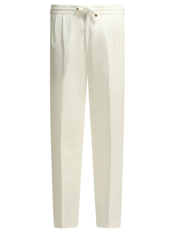 Casual Linen And Cotton Pants Trousers Bianco