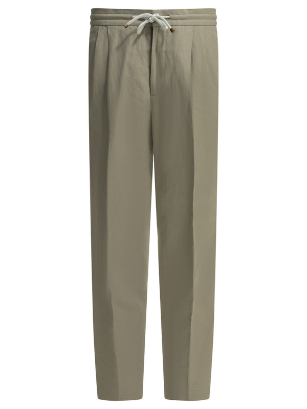 Casual Linen And Cotton Pants Trousers Beige