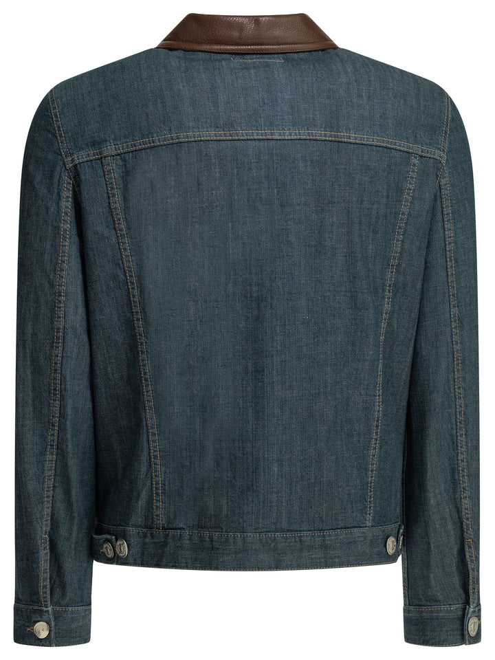 Brunello Cucinelli Denim Jacket With Leather Collar Jackets and Coats - Blu | c66bb9cc7f93c102b3f2688ee1f42324851b49ac