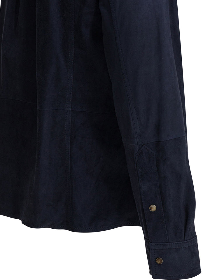 Brunello Cucinelli Suede Overshirt Jacket Jackets and Coats - Blu | 2136b6827f73f4578d6ba77f391dc4f57317f507