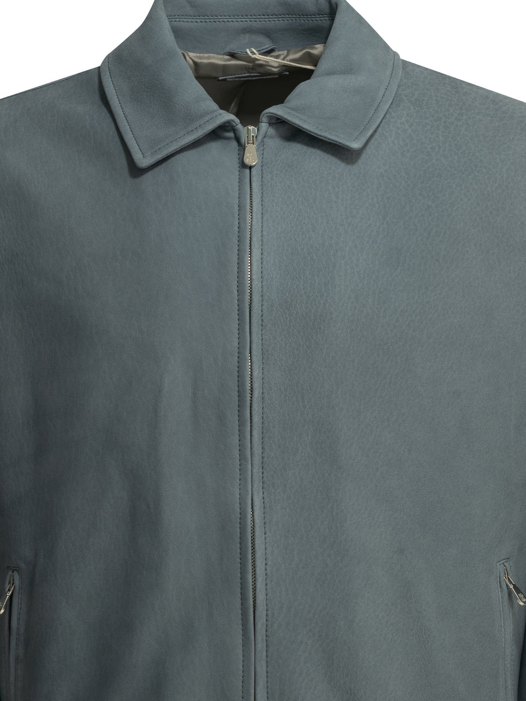 Brunello Cucinelli Nubuck Leather Jacket Jackets and Coats - Light blue | fbbbf42bb25f58d3a1e90d9625e7af603e9042c8