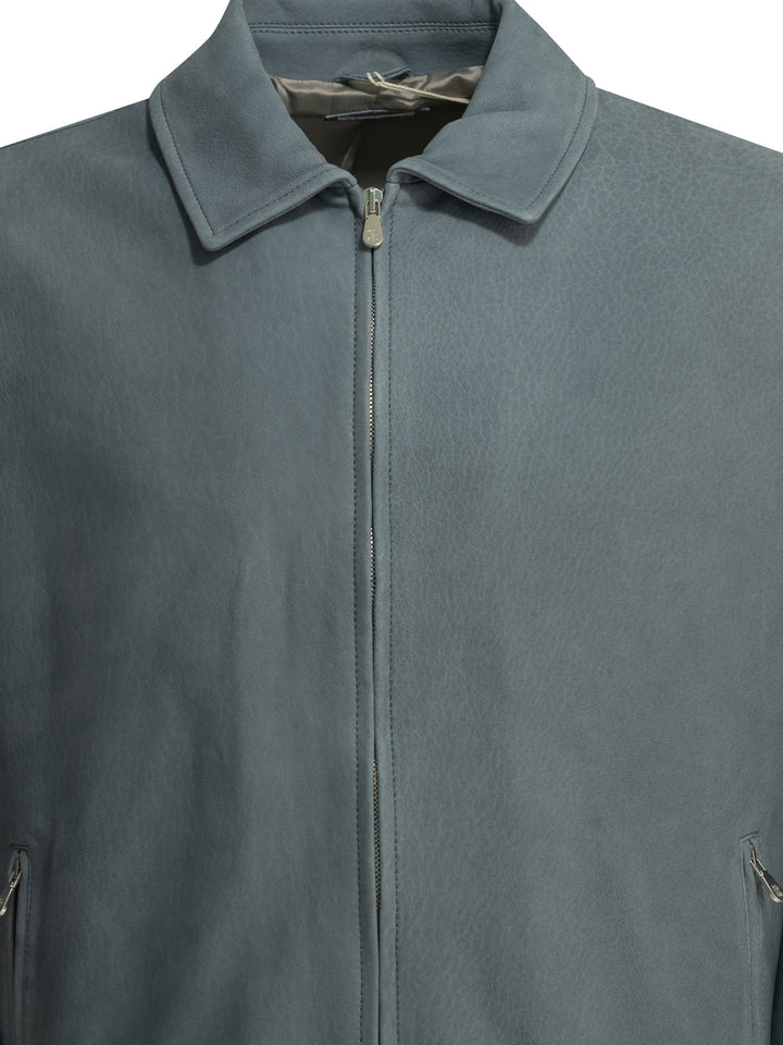 Brunello Cucinelli Nubuck Leather Jacket Jackets and Coats - Light blue | fbbbf42bb25f58d3a1e90d9625e7af603e9042c8