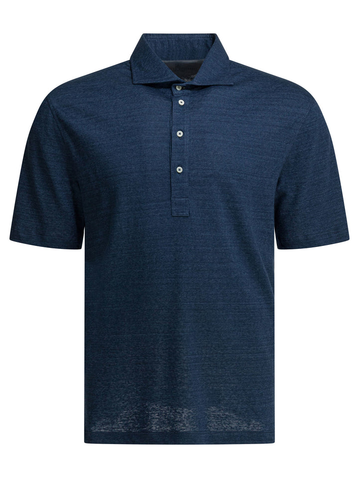 Brunello Cucinelli Linen And Cotton Button-Down Polo Shirt Polo shirts - Blu | 04e9017c80761152b8b914cc203845b7e108984e