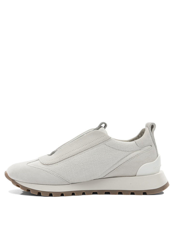 Brunello Cucinelli Canvas And Suede Sneaker With Precious Detail Sneakers & Slip-On - Bianco | 753f217729352f8587c36182ddab62347a712813