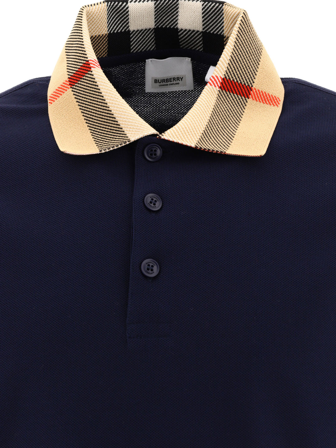 Burberry Cotton Polo Shirt With Check Collar Polo shirts - Blu | 2c4aca7cef26a7ae692633c557bcfc9d70ee682f