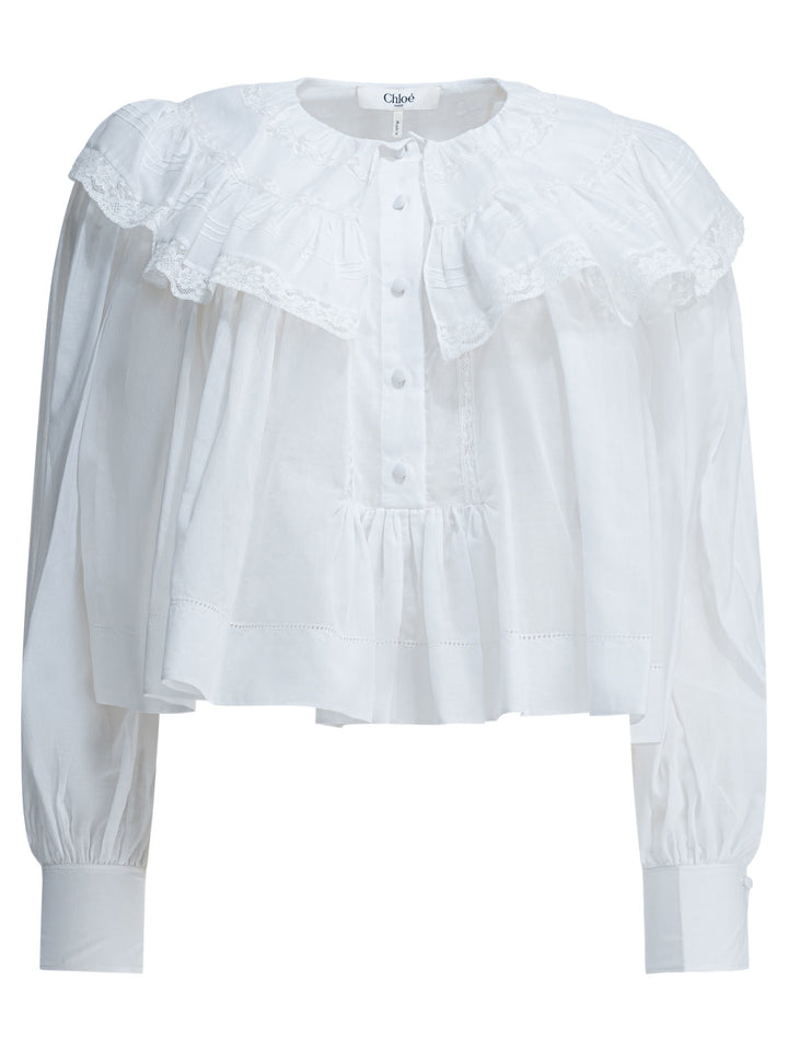 Chloé Casual Top With Ruffles Top - Bianco | 8ecb5d44c79655fa93d0660d13983f485d19e46f