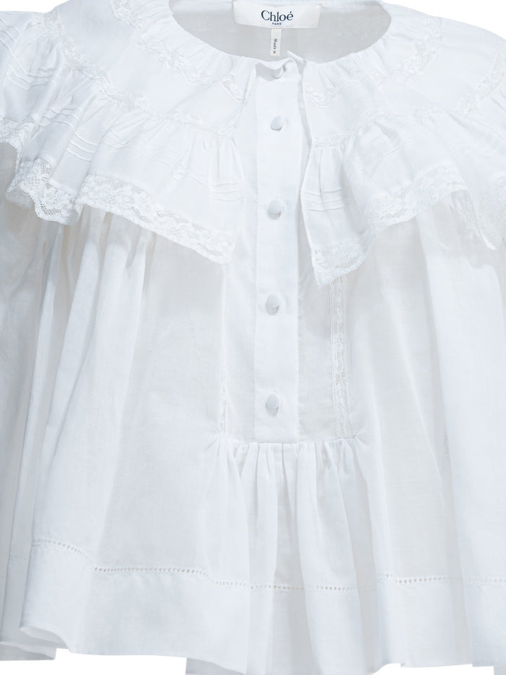 Chloé Casual Top With Ruffles Top - Bianco | 7a8ef6a04e6ccb84e933a3cb9d9cfe202ec8643b