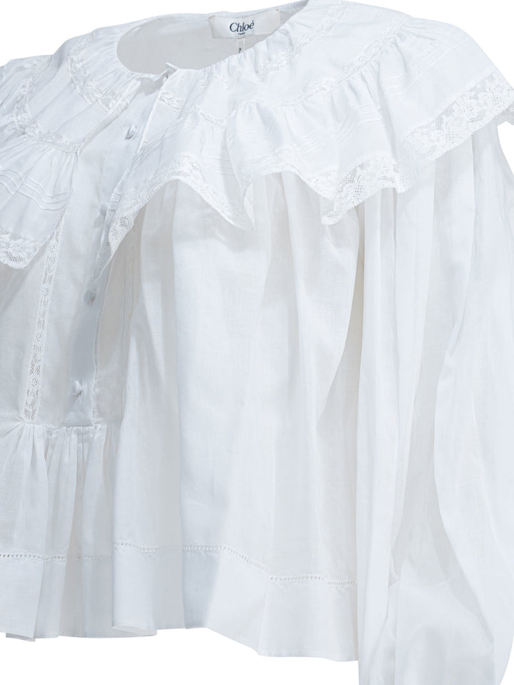 Chloé Casual Top With Ruffles Top - Bianco | 984d2b99e918b7643d0fb965f6263e4f4e615ef8