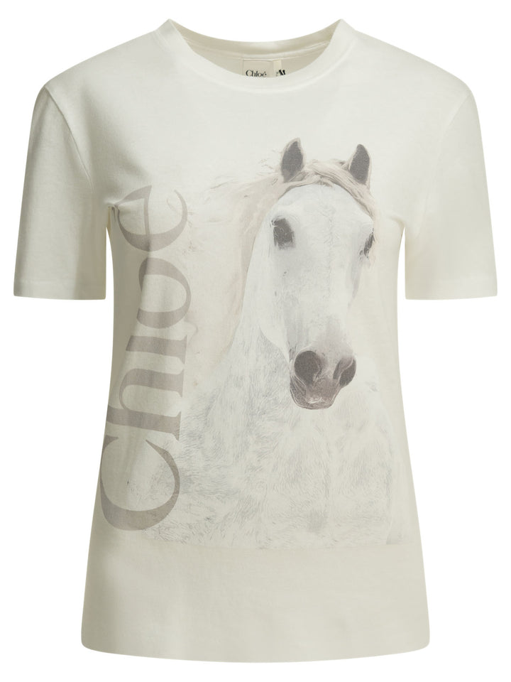 Chloé Crew-Neck T-Shirt With Logo T-shirts - Bianco | 030b8dba35dfa0141a0bc0f74fe8197e76b81758