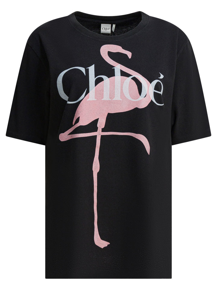 Chloé Cotton T-Shirt With Logo T-shirts - Nero | 0740717b9d1b3a6e6778d549bb8ca1d0e0148752