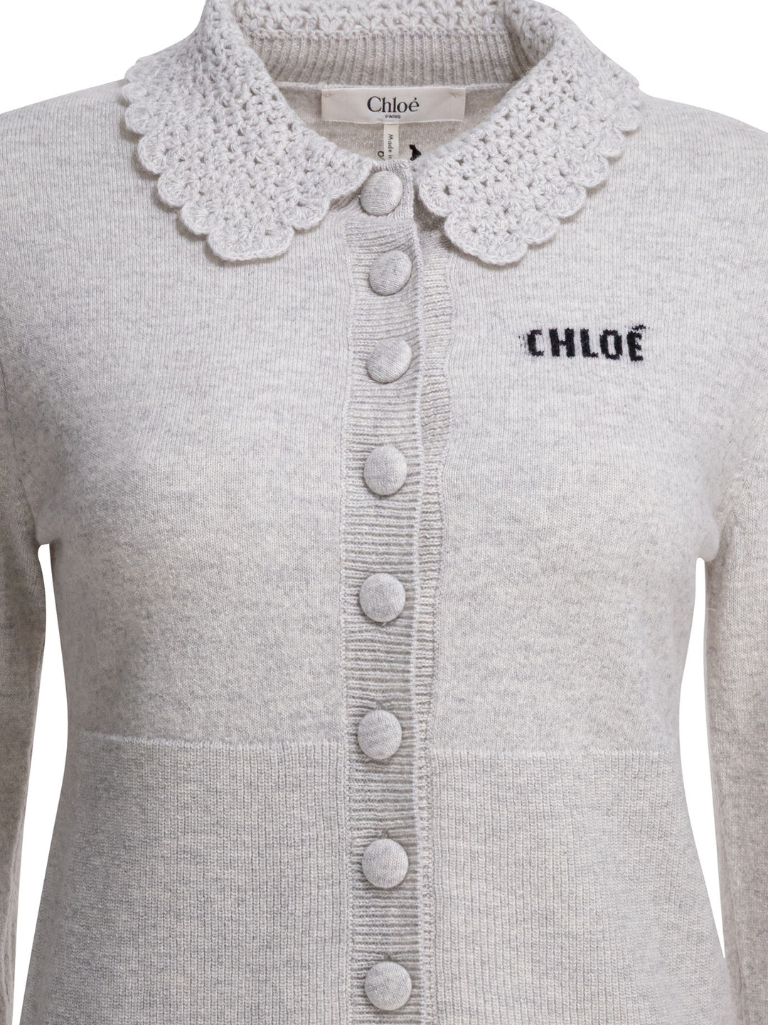 Chloé Wool Cardigan With Logo Knitwear - Grey | 962c34db64af7e529a7dd2e9c70210ad2992c820
