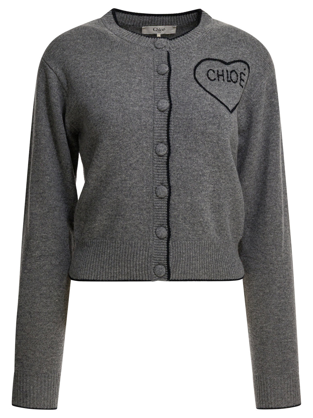 Chloé Wool And Cashmere Cardigan With Logo Knitwear - Grey | 1a780260512468f540b566336894d140925b290d