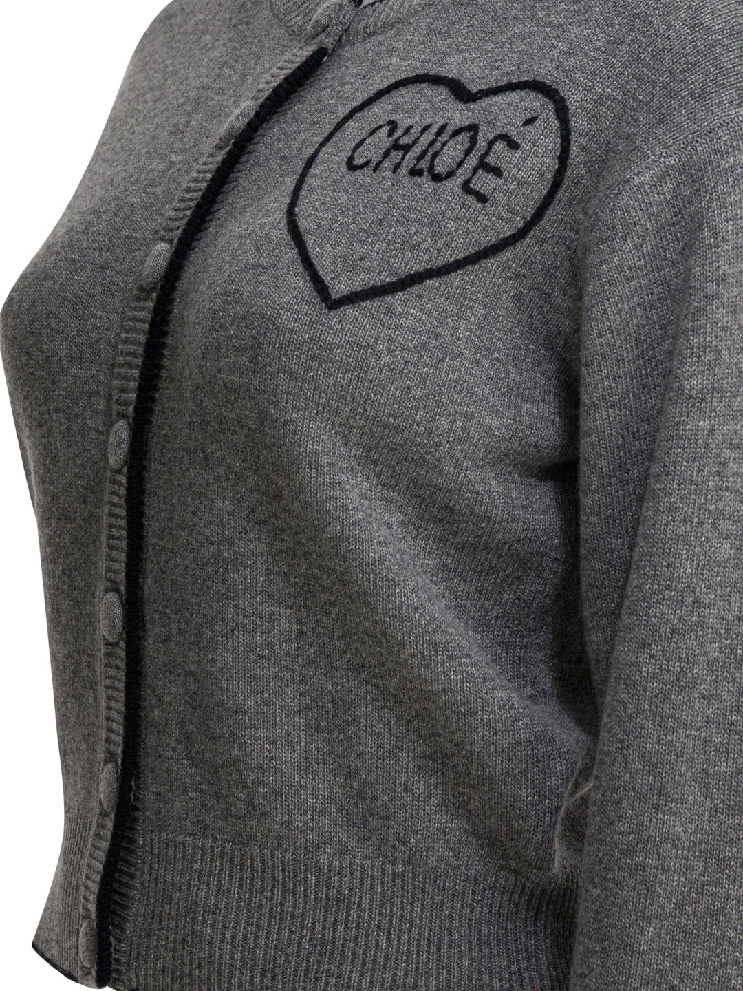Chloé Wool And Cashmere Cardigan With Logo Knitwear - Grey | df5cc8307296f00fbf4bad65c20a55d6c114c510