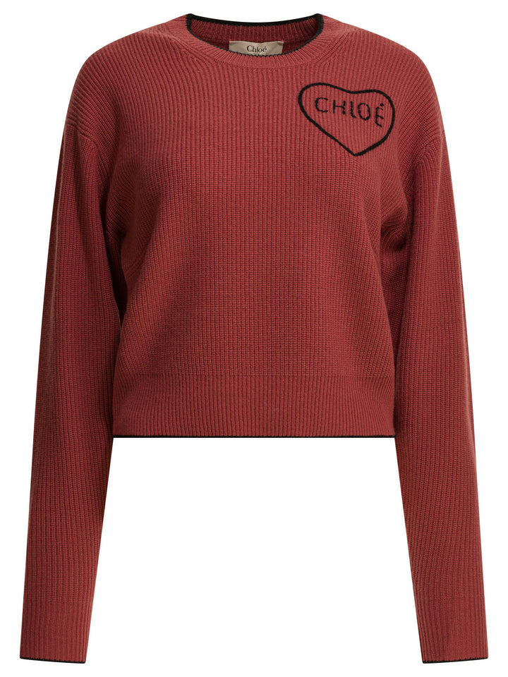 Chloé Crew-Neck Sweater With Logo Knitwear - Rosa | 7d959c84be6172bdff01625aaf98d8fd4a6dc723