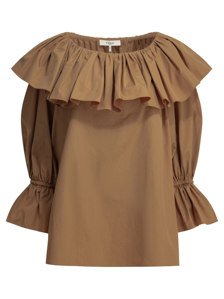 Chloé Casual Top With Ruffles Top - Marrone | b028ab70789ffc1600592fa49421f3a3dedc7cf6