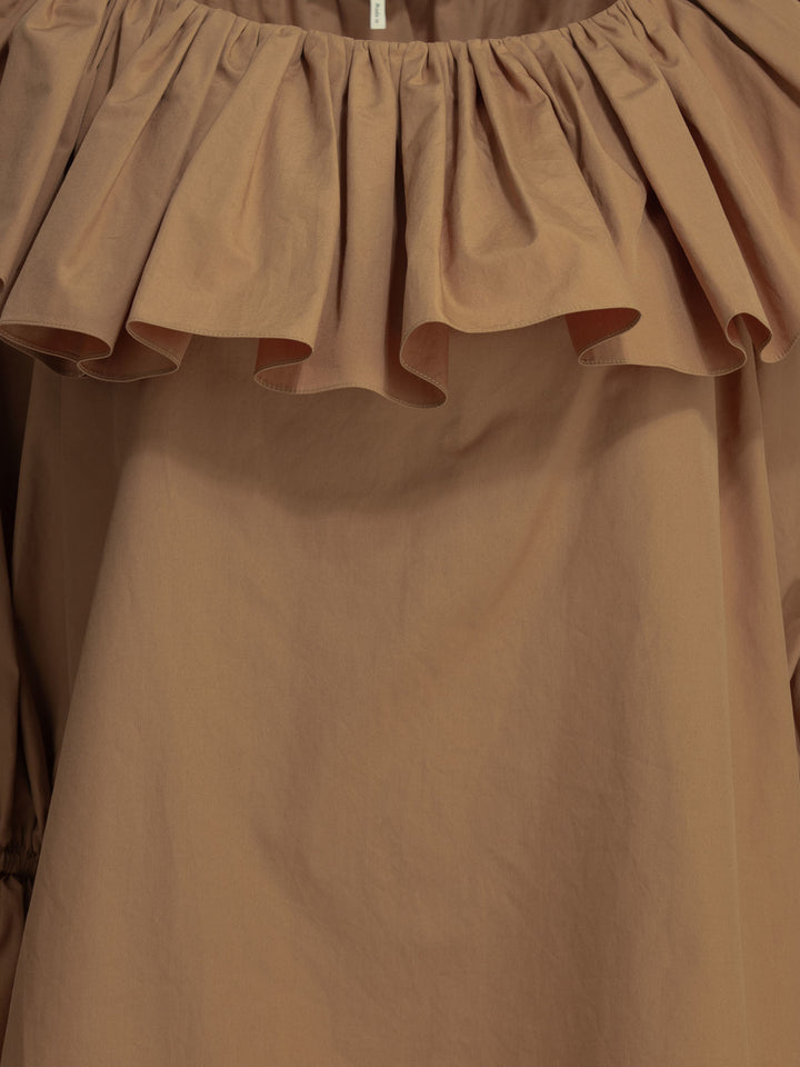 Chloé Casual Top With Ruffles Top - Marrone | 754ddebe388d40547084b7e8c7dead74bb3ac201