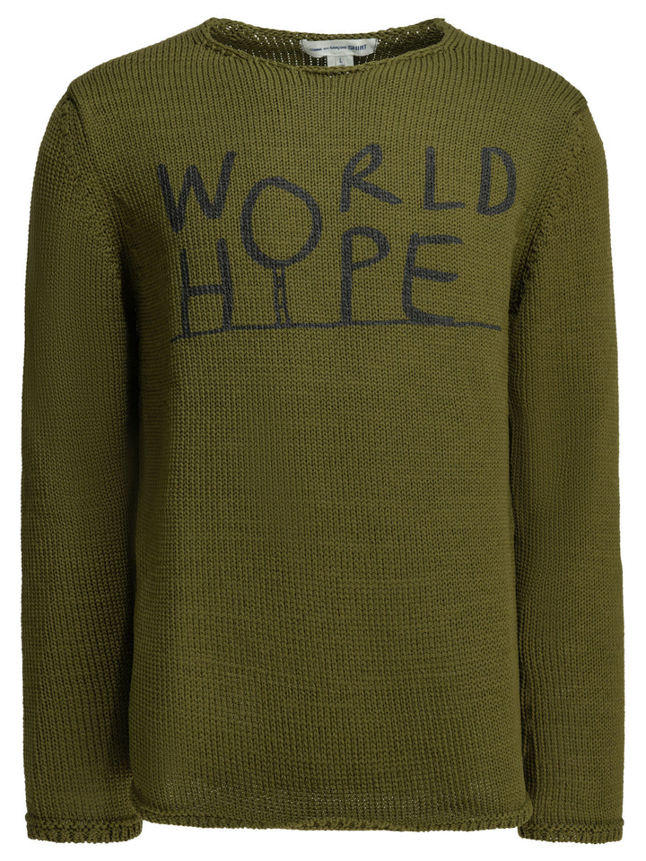 Comme Des GarçOns Shirt Crew-Neck Sweater With Logo Knitwear - Verde | 2e19de41f11bc549ade460e7d1ecc766b1f80fb2