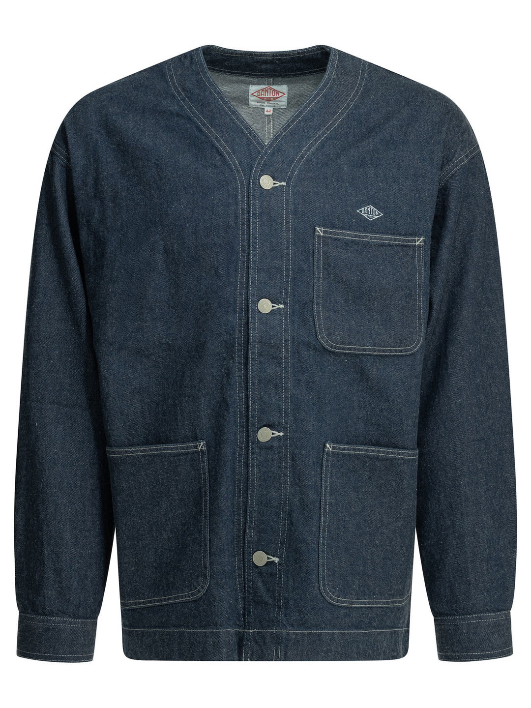 Danton Collarless Denim Jacket Jackets and Coats - Blu | 037388ac31b1e6283f4227c68e58e4de116b3fed