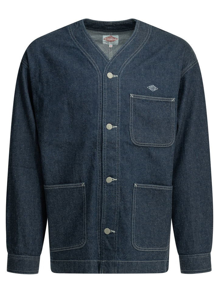 Danton Collarless Denim Jacket Jackets and Coats - Blu | 037388ac31b1e6283f4227c68e58e4de116b3fed