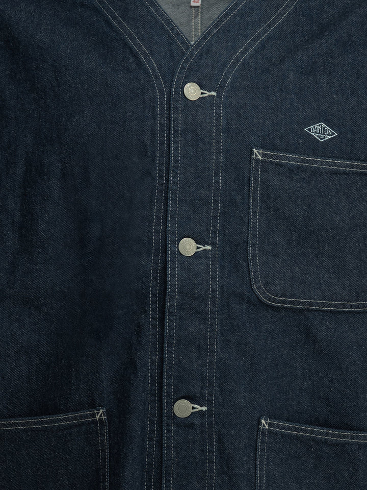 Danton Collarless Denim Jacket Jackets and Coats - Blu | c99b81f9a503e6d464003fddfaa7618c736b0203
