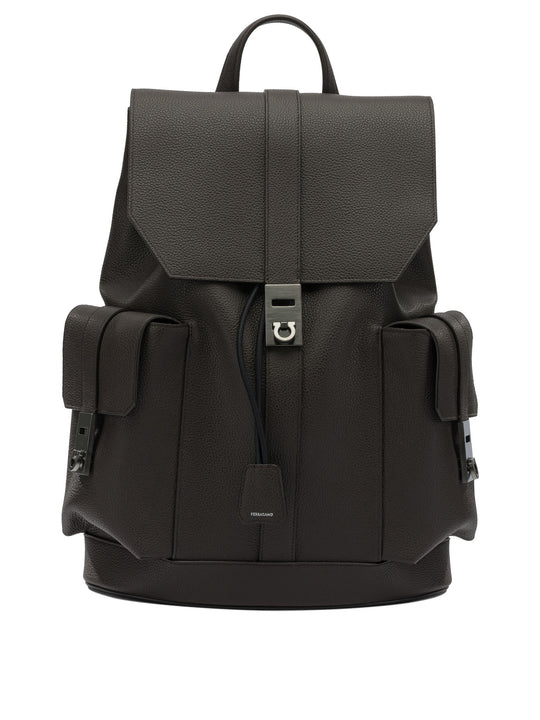 Double Pocket Leather Backpack Zaini E Valigie Marrone