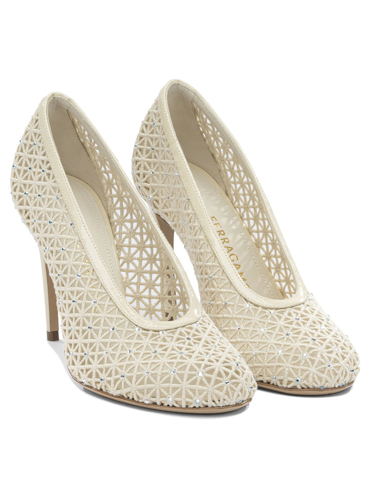 Ferragamo 90mm Macramé Pumps Heeled shoes - Bianco | 3e1653d85dc0d9d09d3dfe3328393139f9e7d586