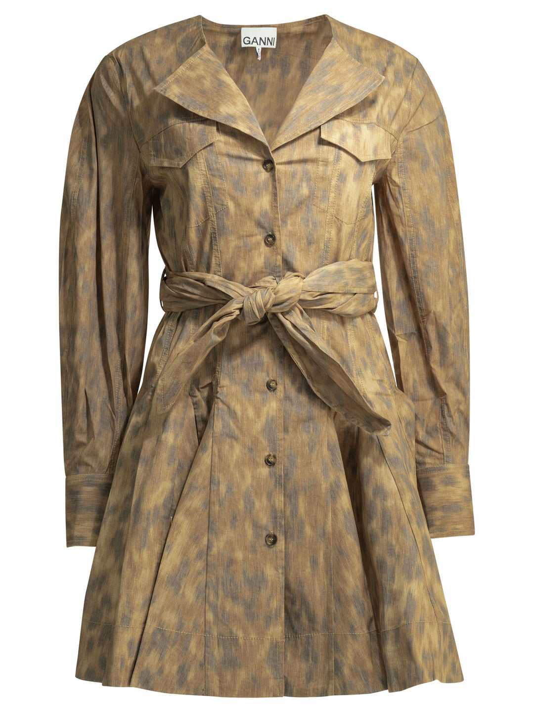 Ganni Animal Print Chemisier Dress Abiti - Beige | 7eb74a1af8d869e9122a6245cc6db4033f85f381